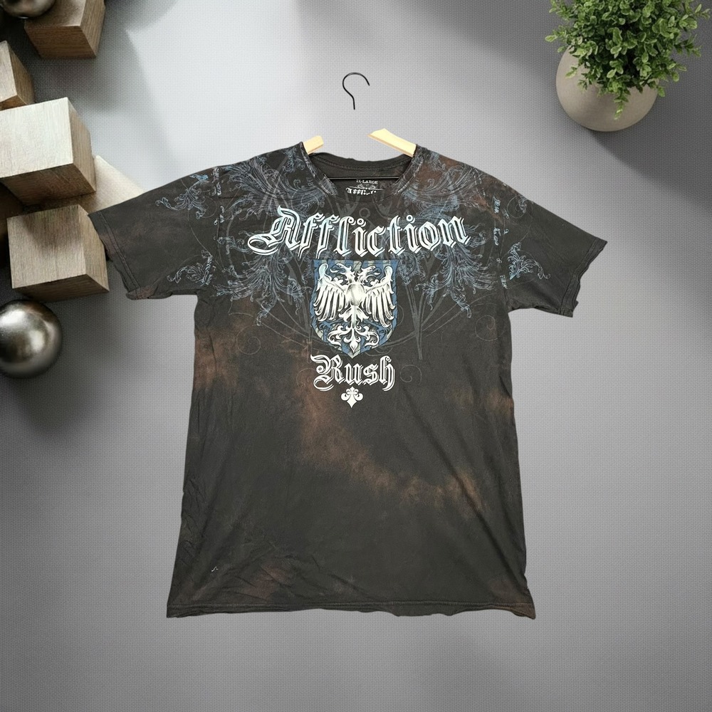 Affliction Georges St-Pierre GSP Rush Shirt Men 2XL Black Y2K Distressed MMA Tee